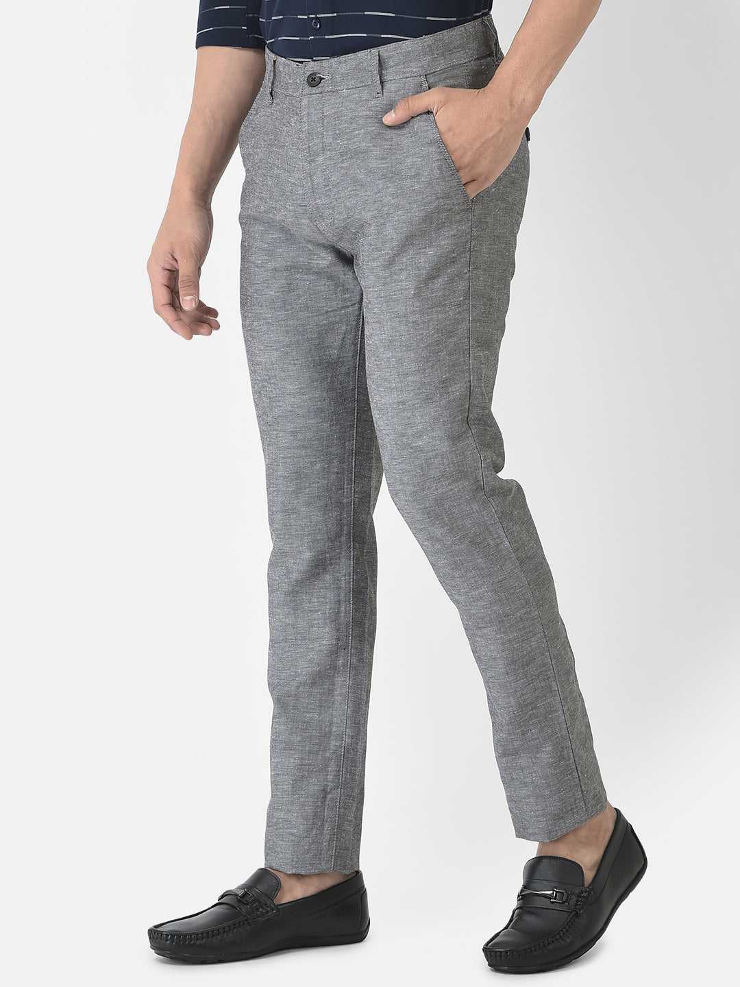  Melange Grey Trousers in Cotton Blend  