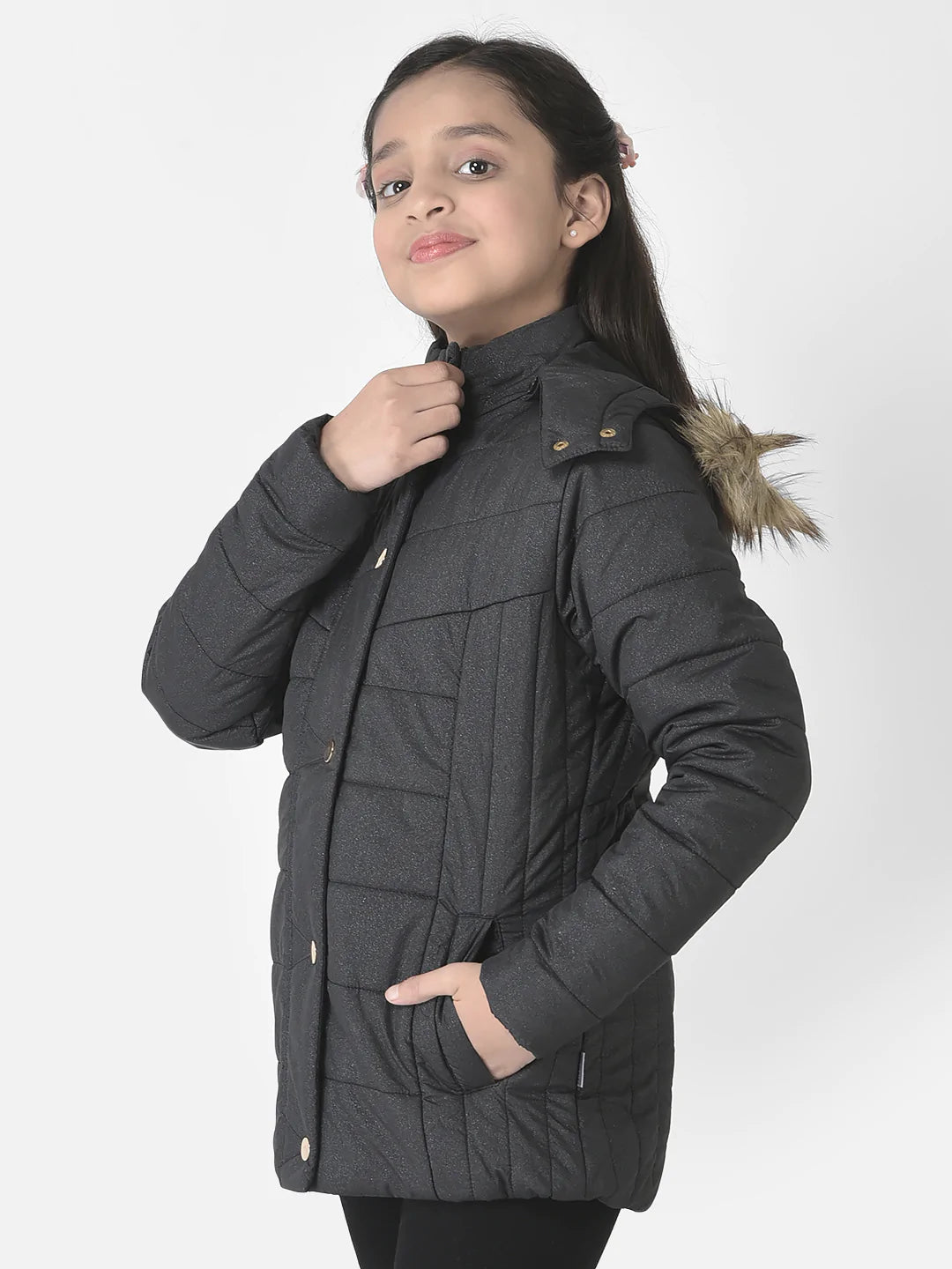 Black Faux Fur Hooded Jacket 