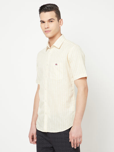 Cream Striped Linen Shirt - Men Shirts