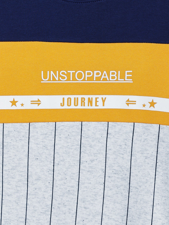 Navy Blue colour Colourblocked Round Neck Sweatshirt - Boys Sweatshirts