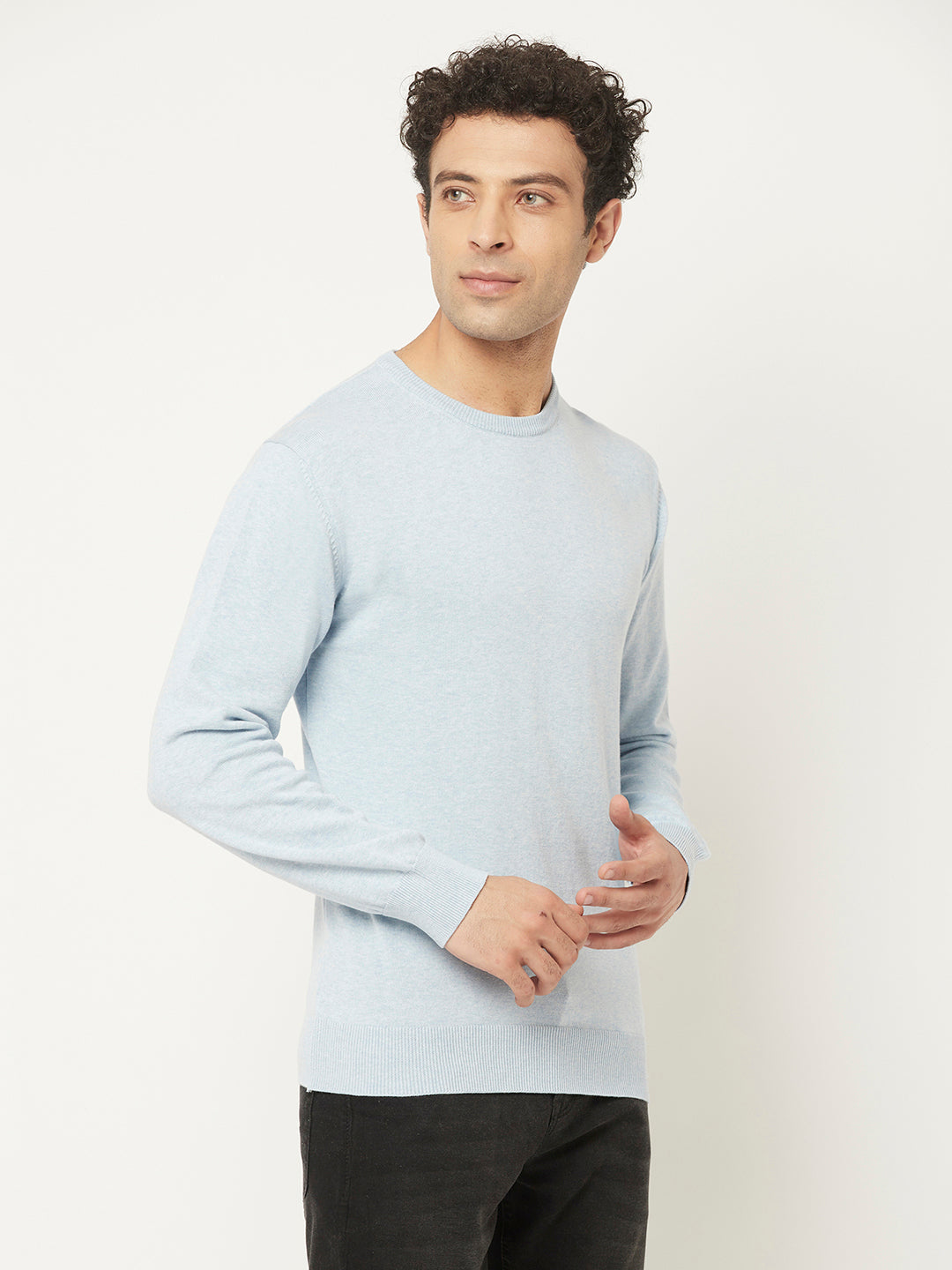 Light Blue Sweater in Pure Cotton-Men Sweaters-Crimsoune Club