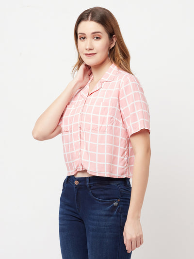 Pink Graph Checked Cropped Top - Women Tops