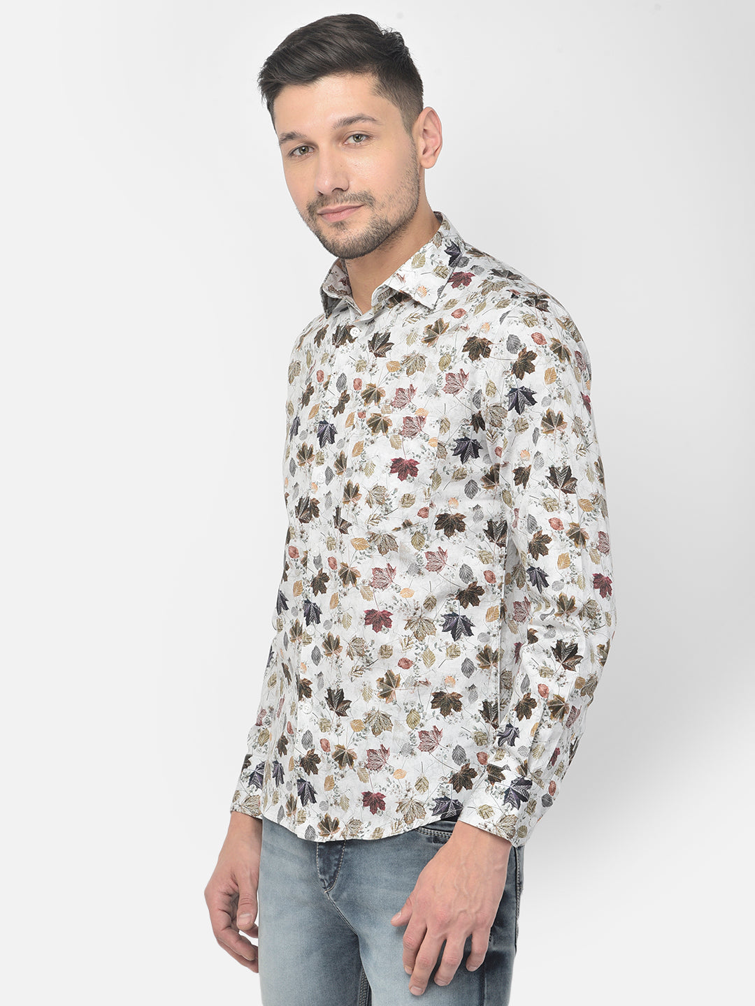 White Printed Floral Shirt - Men Shirts