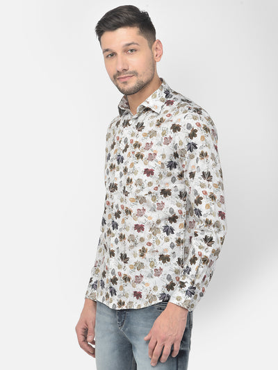 White Printed Floral Shirt - Men Shirts