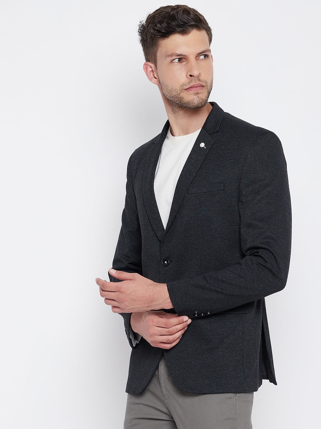 Black Notched Lapel Blazer - Men Blazers