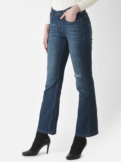  Blue Wide-Leg Distressed Jeans