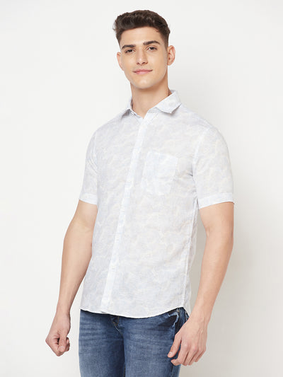 White Floral Linen Shirt - Men Shirts