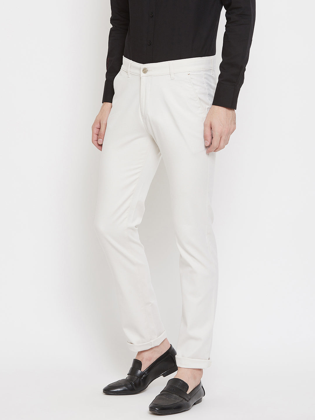 Off White Slim Fit Trousers - Men Trousers