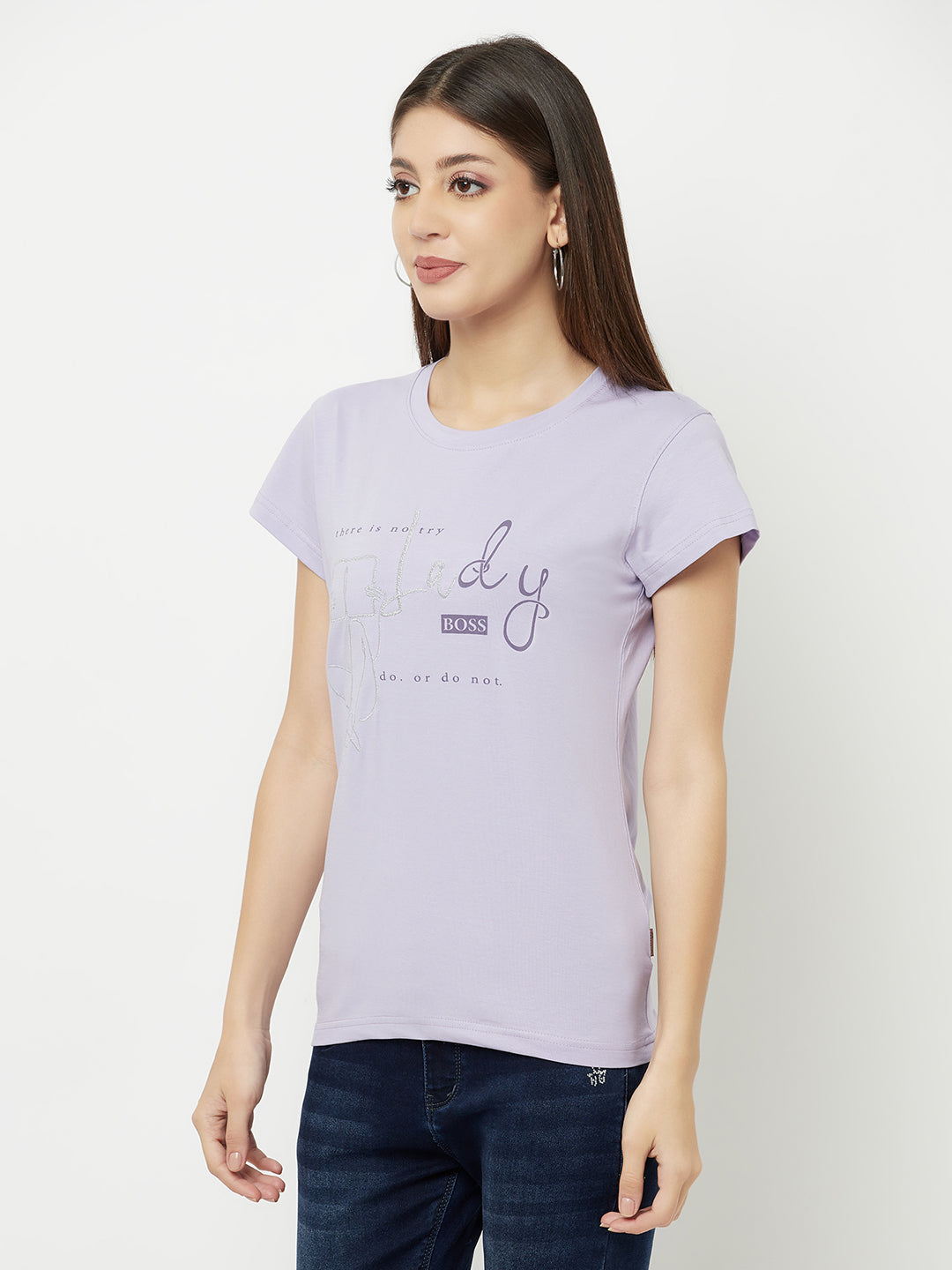 Purple Printed Round Neck T-Shirt - Women T-Shirts