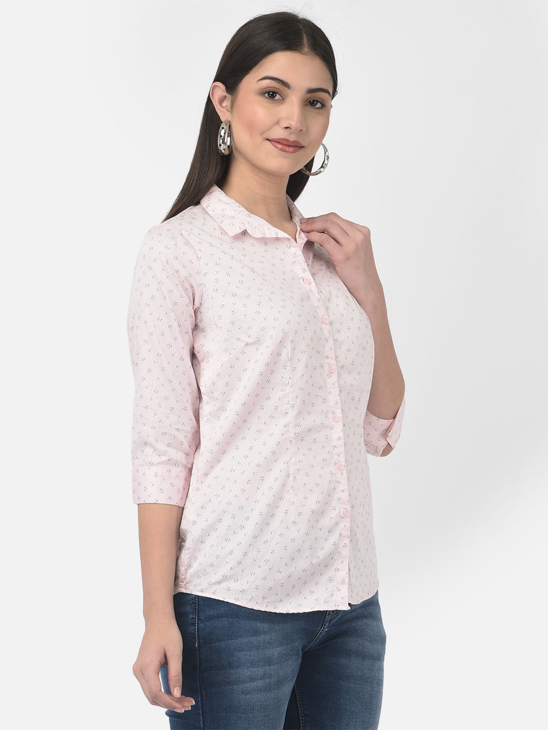 Light Pink Floral Shirt-Women Shirts-Crimsoune Club
