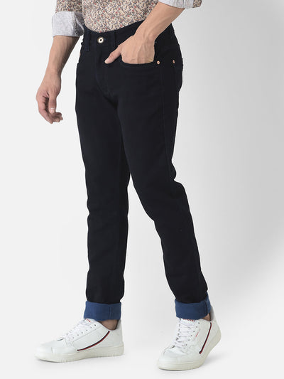  Navy Blue Jeans with Logo Embellishment 