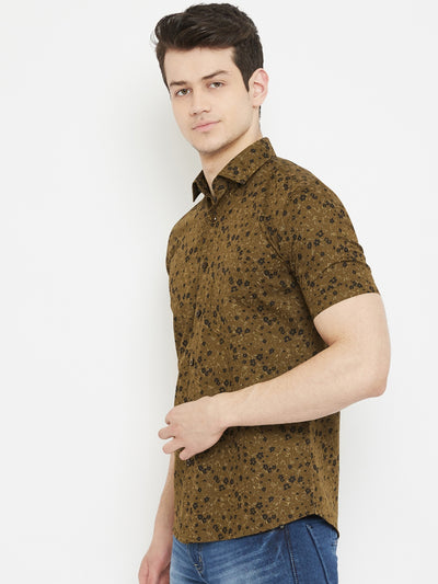 Olive Printed Slim Fit shirt - Men Shirts