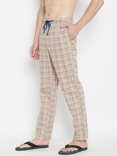 Cream Checked Smart Fit Lounge Pants - Men Lounge Pants