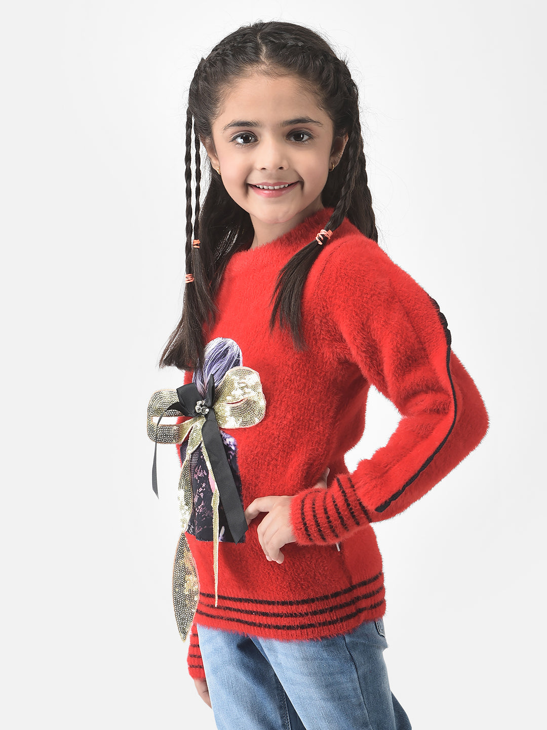  Red Sweater with Bow Detail