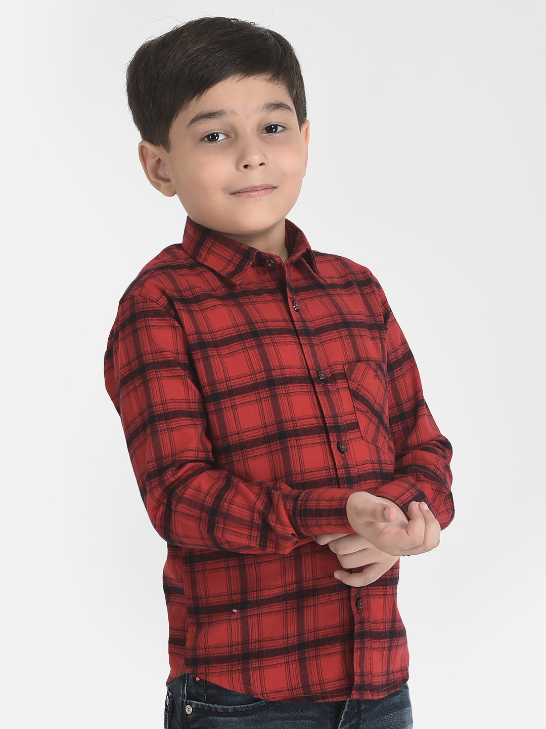 Red Tartan Checked Shirt-Boys Shirts-Crimsoune Club