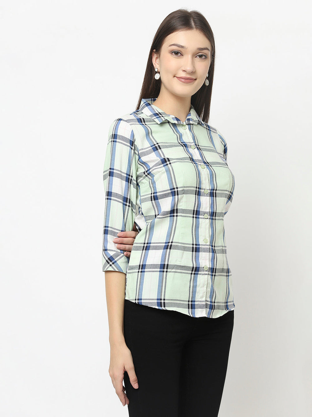 Mint Green Shirt with Tartan Checks