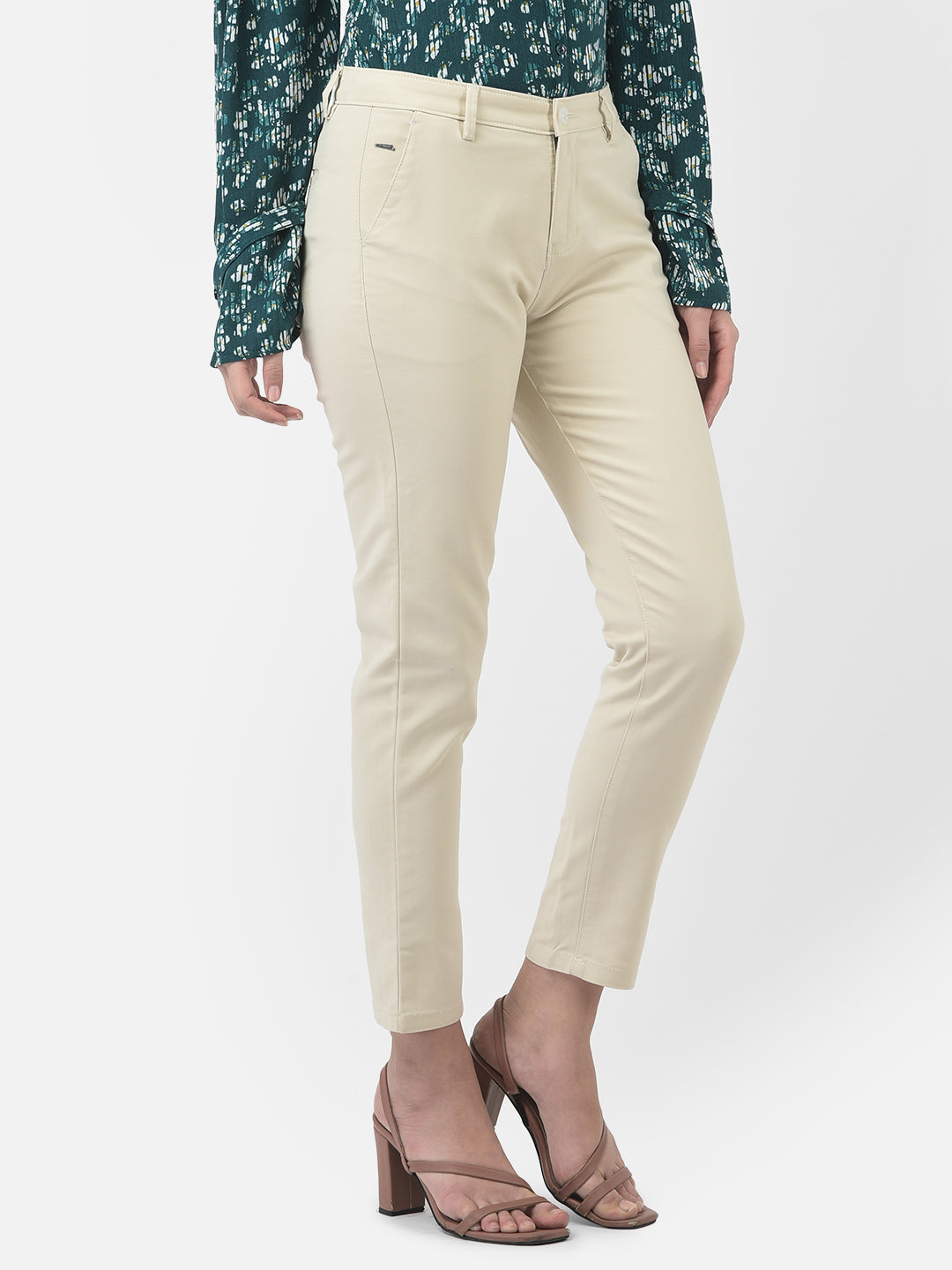 Cream Formal Trousers-Women Trousers-Crimsoune Club