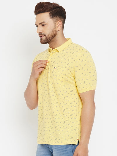 Yellow Printed Polo T-Shirt - Men T-Shirts