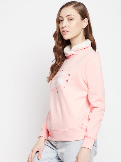 Pink Printed Turtle Neck Sweatshirt - Women Sweatshirts