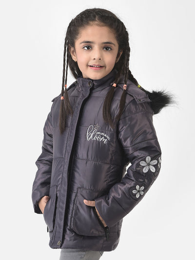  Black Padded Jacket with Typographic Detailing 