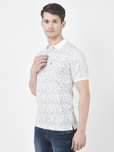  Floral White Polo T-Shirt