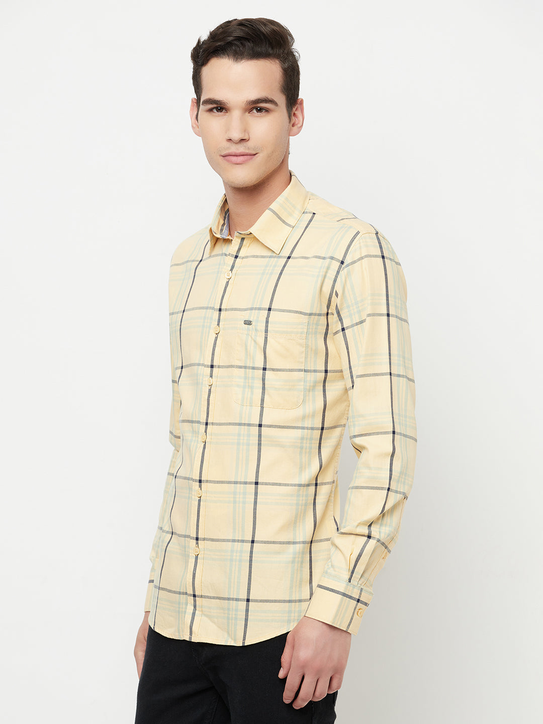 Yellow Checked Shirt - Men Shirts