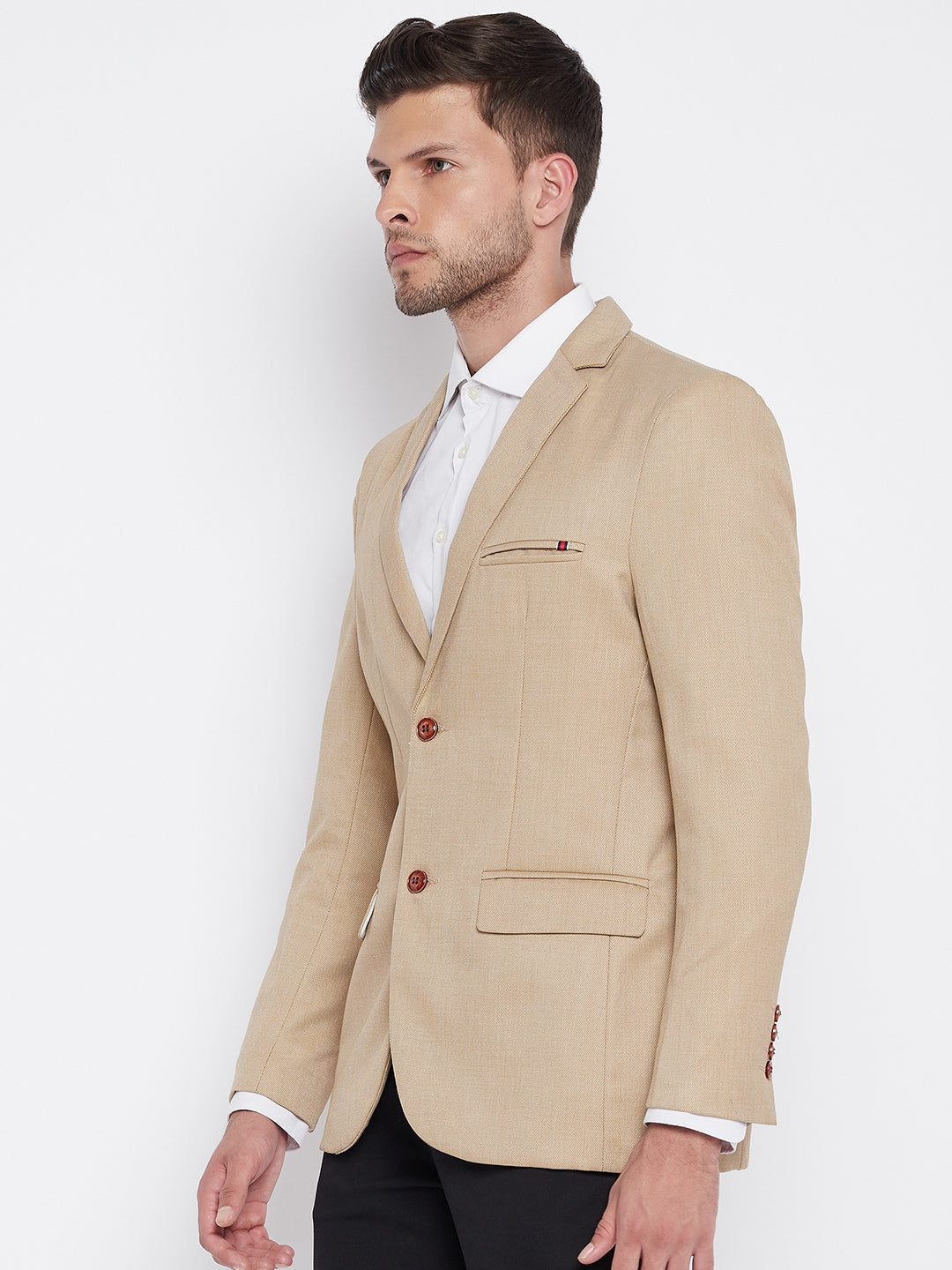 Beige Notched Lapel Blazer - Men Blazers