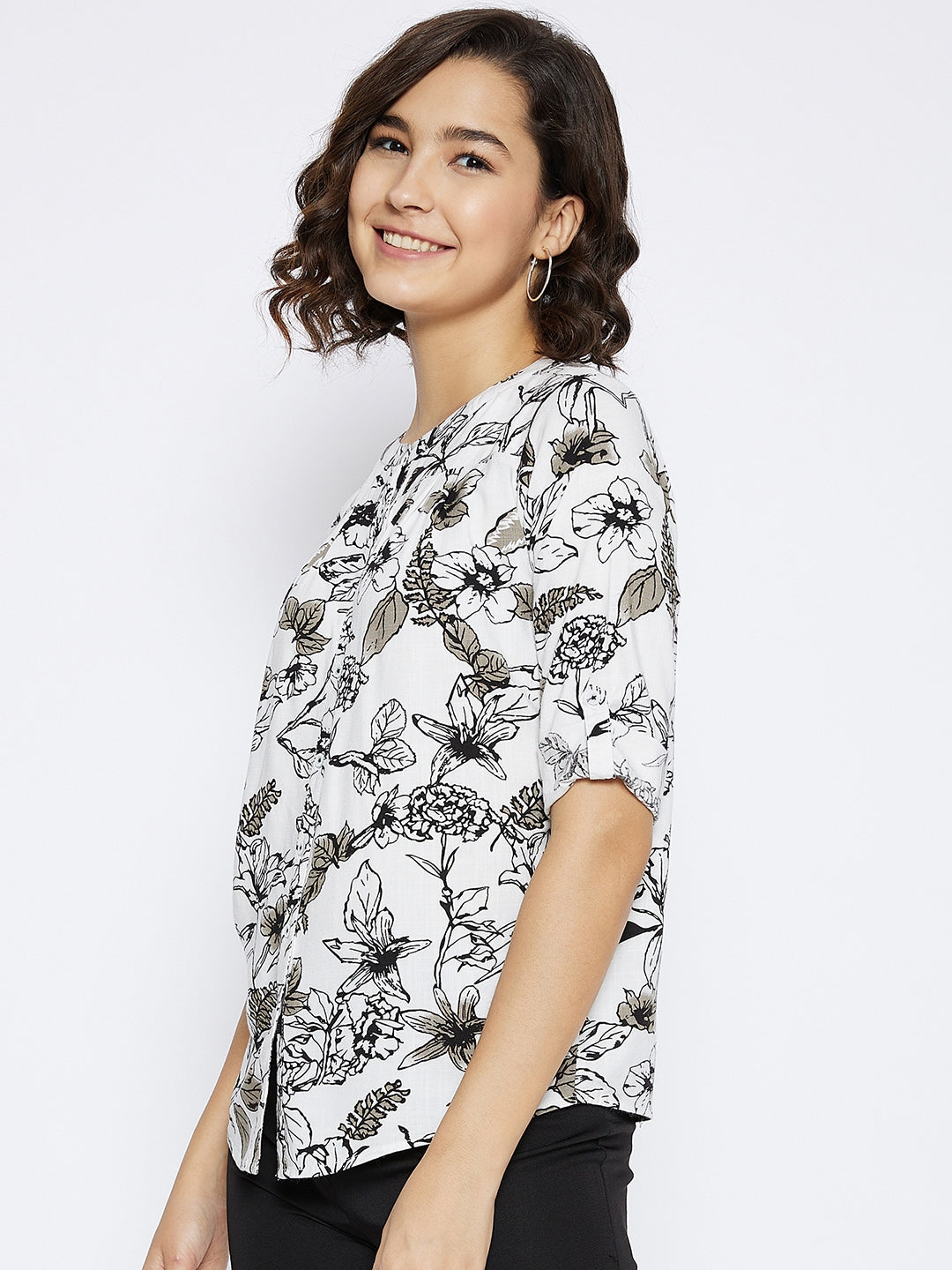 White Floral Printed Top - Women Tops