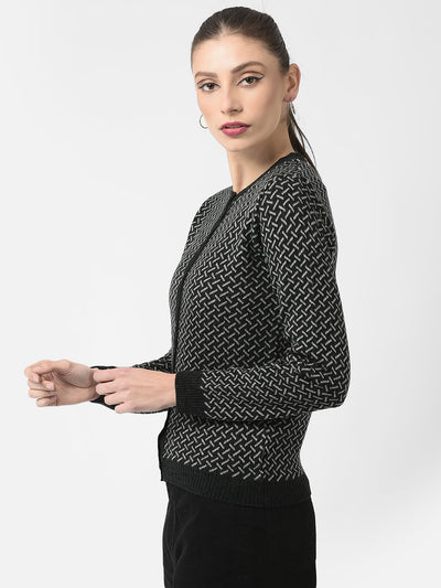  Black Geometric Print Cardigan 