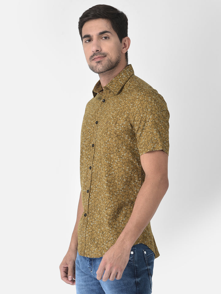 Olive Floral Short Sleeves Shirt - Men Shirts