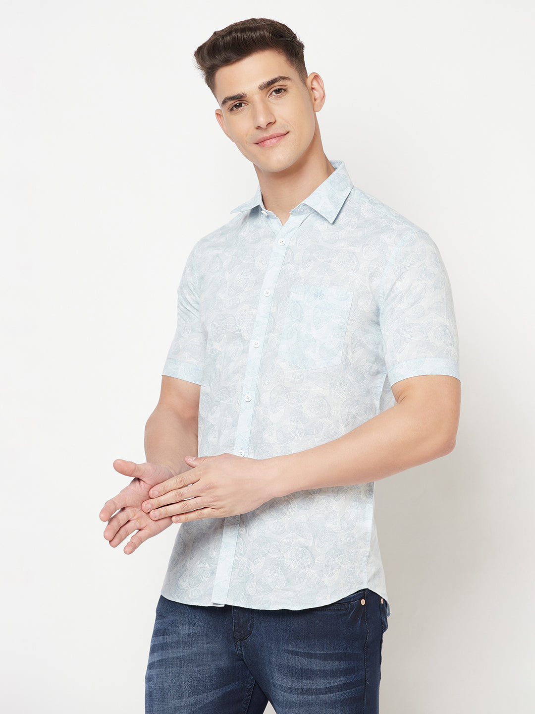 Blue Floral Linen Shirt - Men Shirts