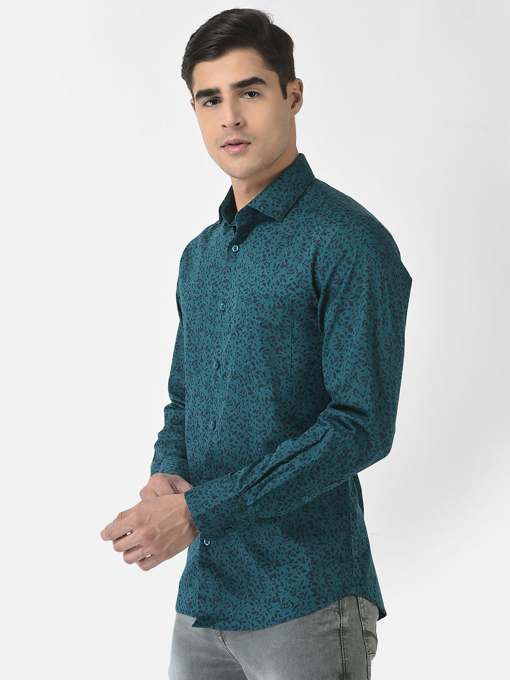  Teal Blue Shirt in Floral Print