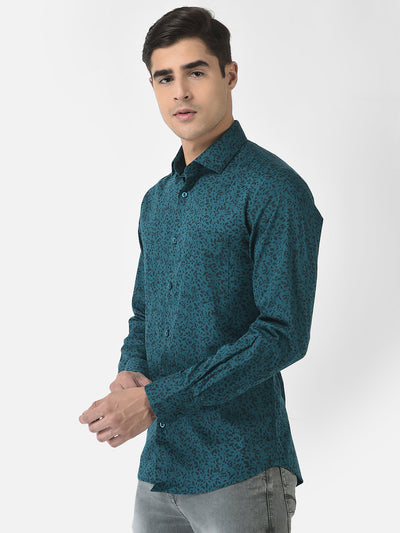  Teal Blue Shirt in Floral Print