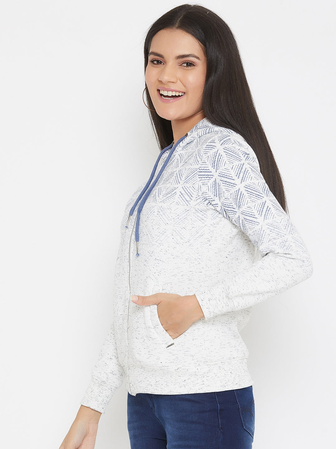 White Printed Hooded Sweatshirt - Women Sweatshirts