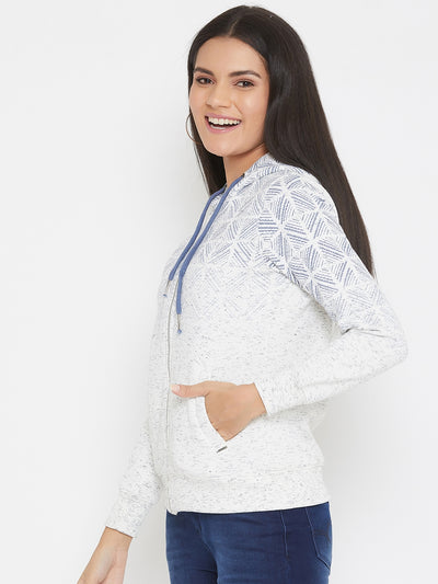 White Printed Hooded Sweatshirt - Women Sweatshirts
