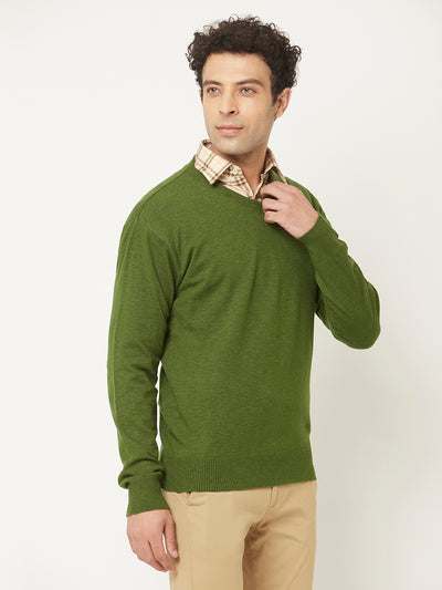 Green Sweater in Relaxed Fit-Men Sweaters-Crimsoune Club