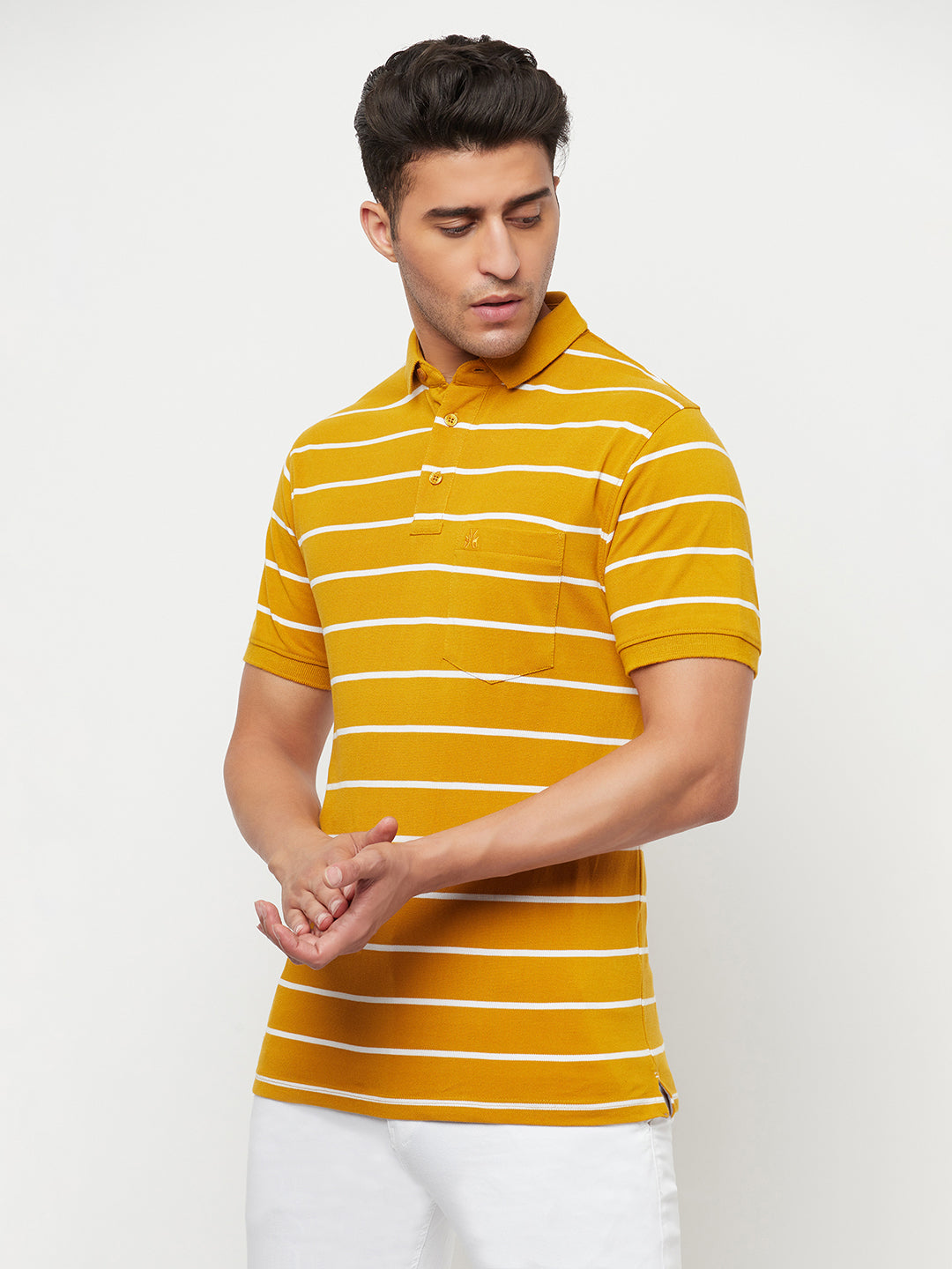 Mustard Striped Polo T-Shirt - Men T-Shirts