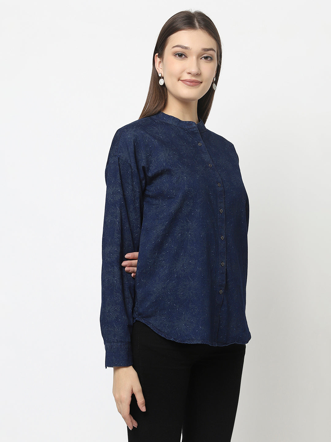 Denim Shirt with Floral Print