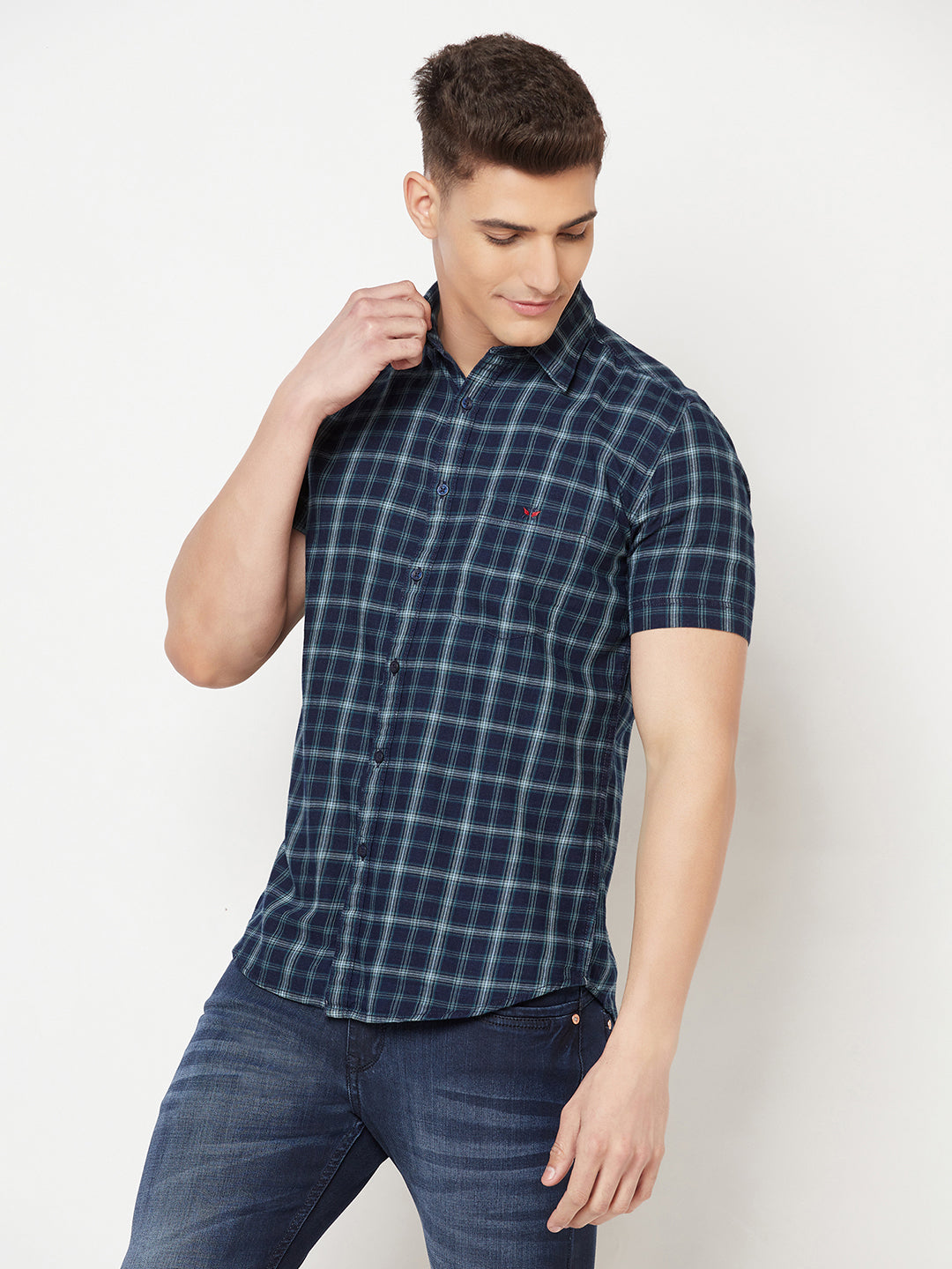 Navy Blue Shepherd Checked Shirt - Men Shirts