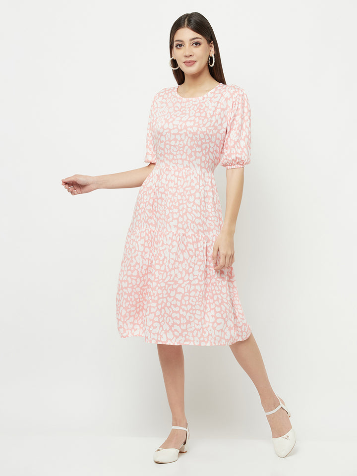 Pink Printed Round Neck Dress - Women Dresses