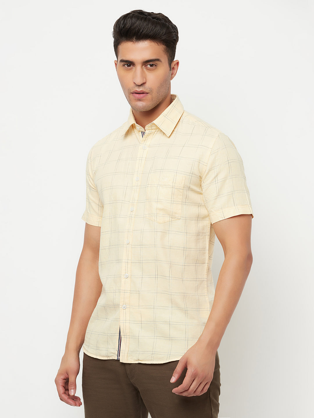 Yellow Checked Shirt - Men Shirts