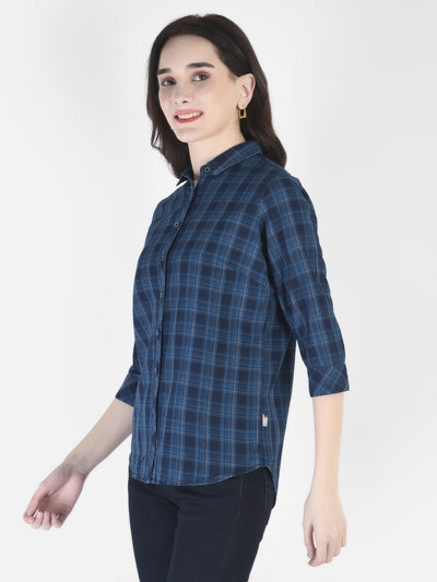 Prussian Blue Checked Shirt - Women Shirts