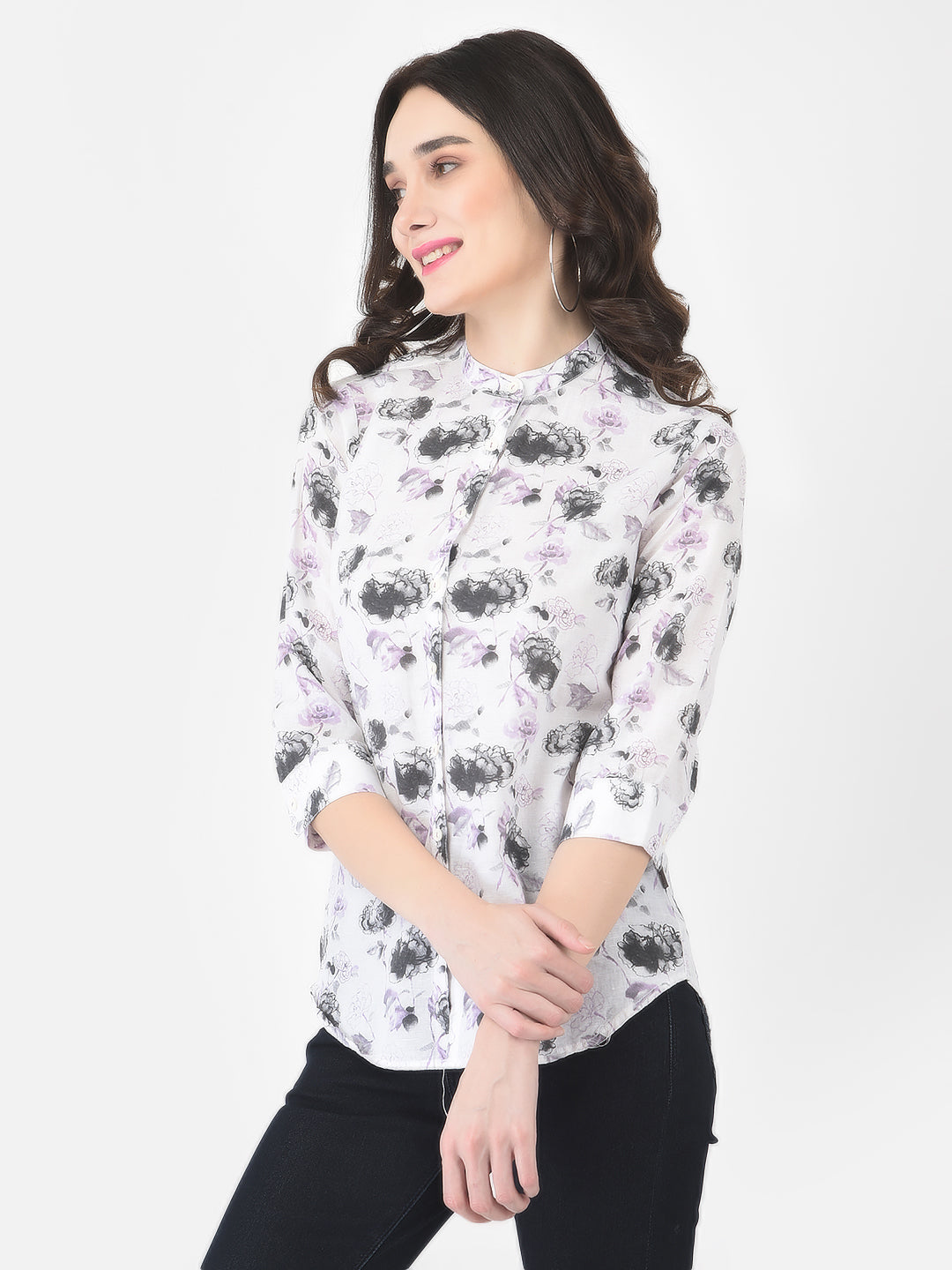 White Floral Linen Button-Down - Women Shirts