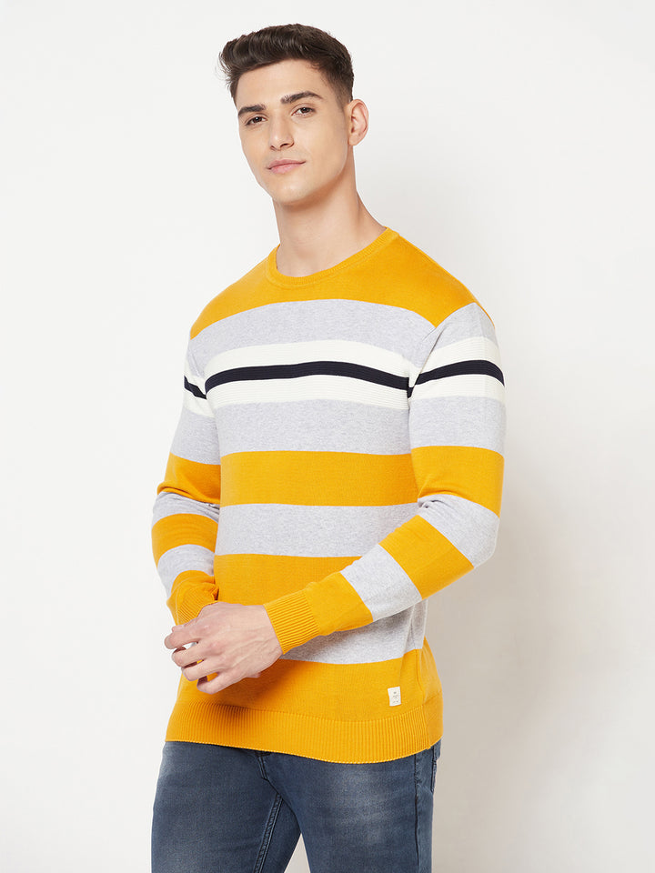 Yellow Colourblocked Round Neck Sweater - Men Sweaters