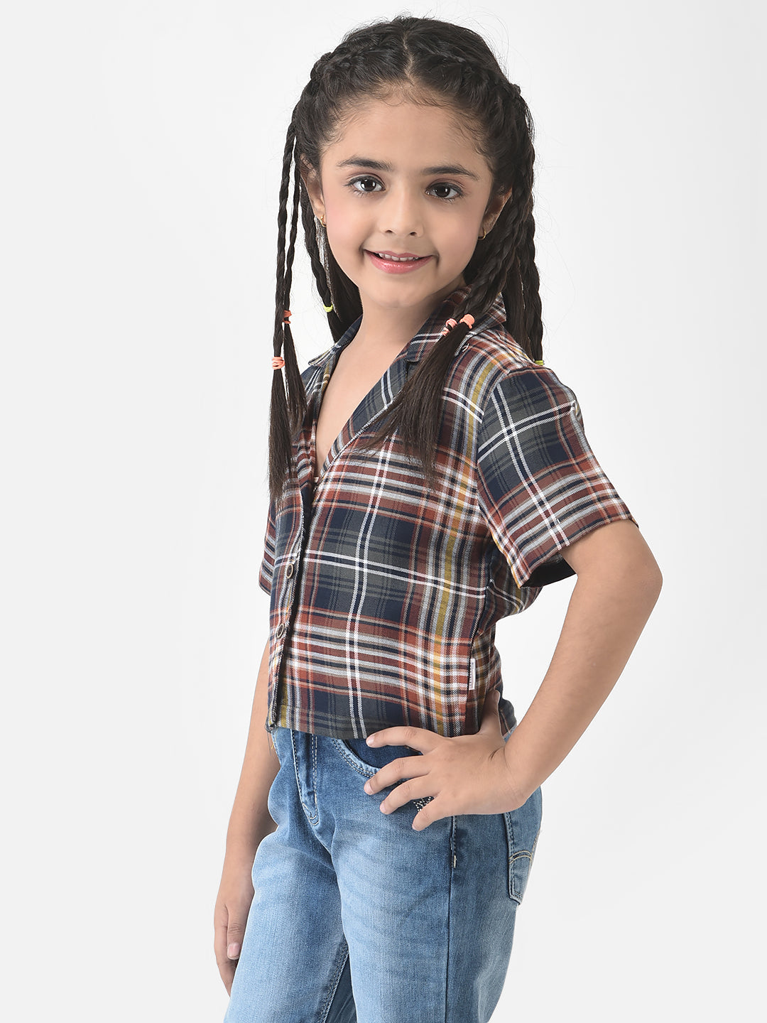  Multi-Colour Cropped Shirt with Tartan Checks 