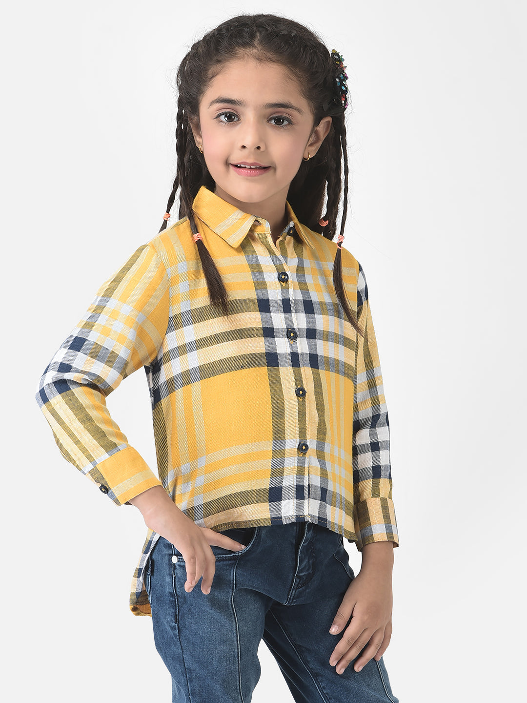  Cropped Yellow Shirt with Tartan Checks 