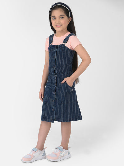 Navy Blue Striped Pinafore Dress - Girls Dress