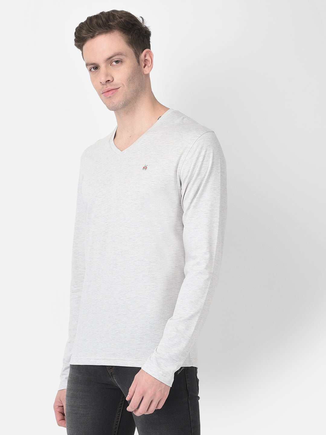 Long-Sleeved Grey Melange T-Shirt-Men T-Shirts-Crimsoune Club