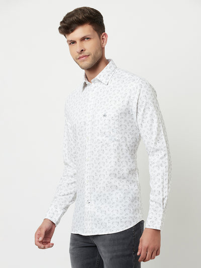 White Floral Printed Shirt-Men Shirts-Crimsoune Club