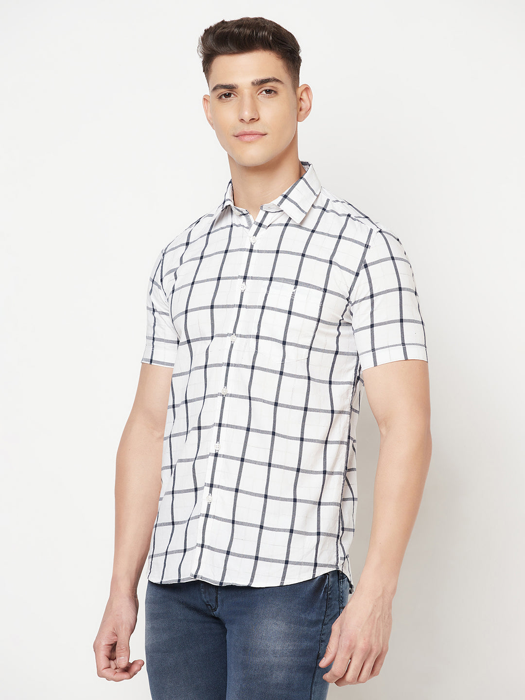 White Graph Checked Shirt - Men Shirts
